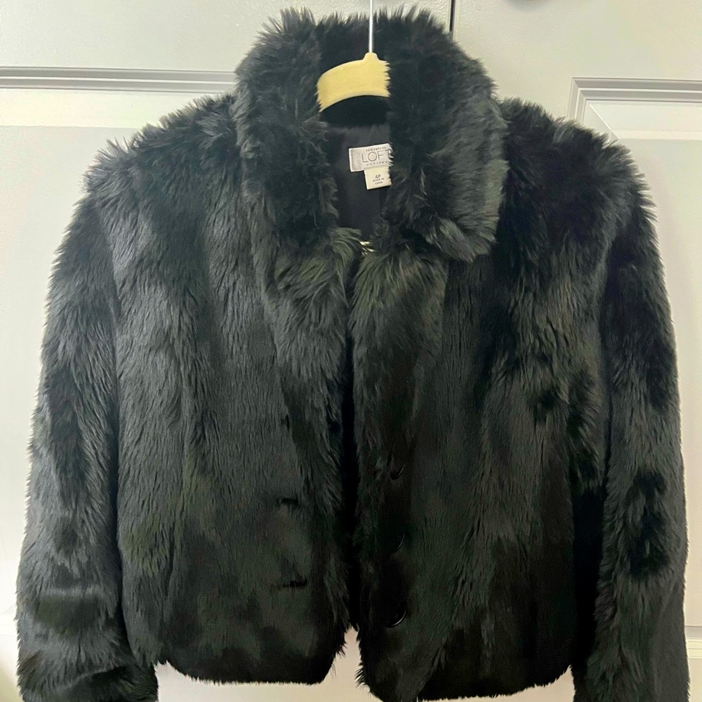 AT Loft black  size small faux fur jacket.